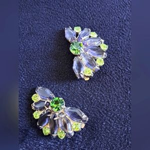 Vintage DeLizza & Elster Blue and Green Clip-on Fan Earrings